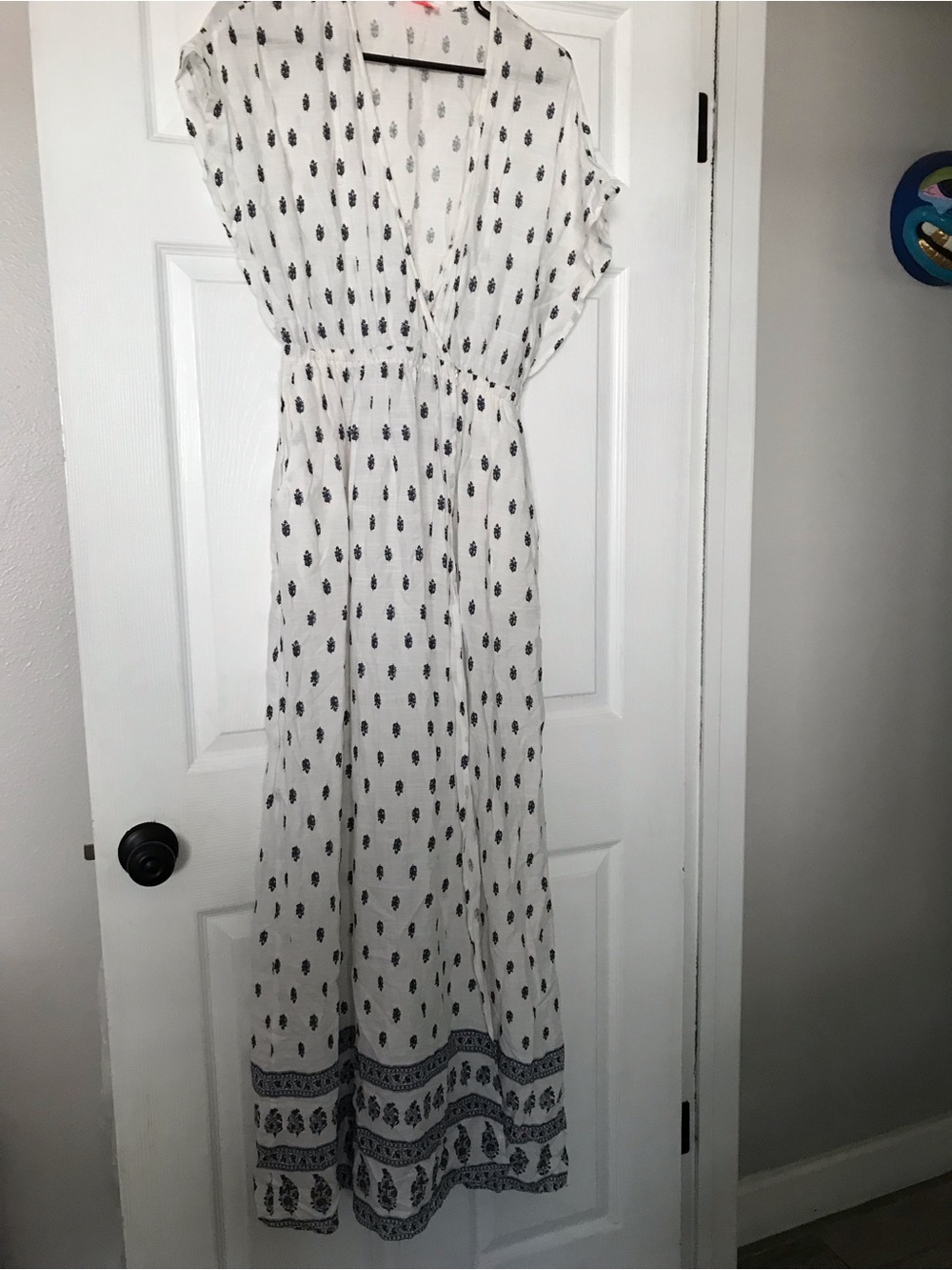 re:named White Maxi Dress with Navy Printed Motif